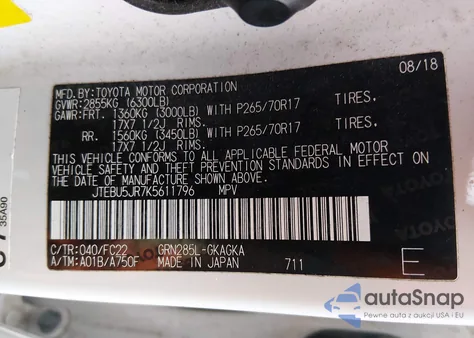 2019 Toyota 4Runner Trd Off Road z USA, uszkodzony, nr VIN JTEBU5JR7K5611796